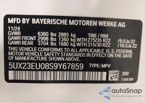 2025 BMW X5 xDrive40I from USA, damaged, VIN 5UX23EU08S9Y67859